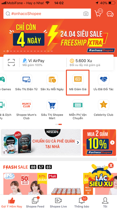 Mẹo săn mã khuyến mãi Shopee - Người mua có thể lưu mã trong mục Mã giảm giá trên trang chủ Shopee