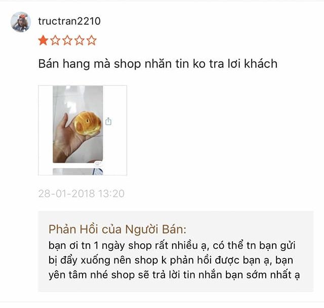 Vì không trả lời khách hàng nên chủ Shop trên đã phải nhận đánh giá 1 sao