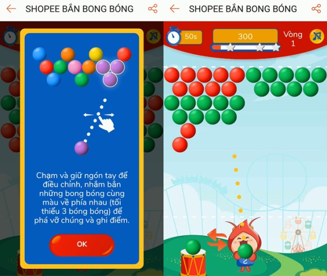 Bắn bóng Shopee được thiết kế theo mô típ game bắn trứng khủng long quen thuộc.