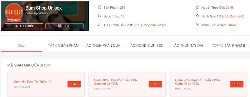 các shop bán đồ Unisex trên Shopee uy tín