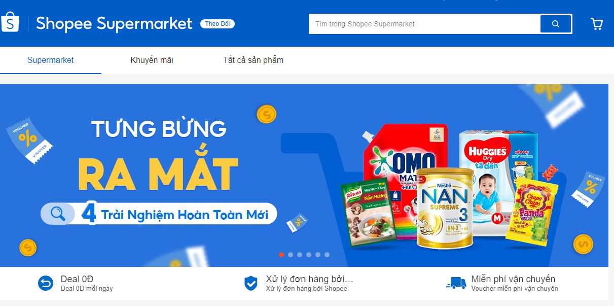 Shopee Supermarket hỗ trợ người tiêu dùng đặt mua online các mặt hàng lương thực, thực phẩm tiện lợi hơn.