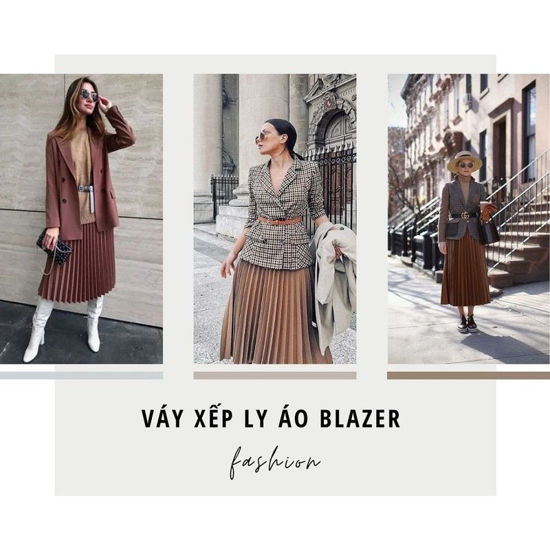 Cách phối đồ với chân váy xếp ly dài mùa đông và áo blazer tạo nên phong cách mới lạ