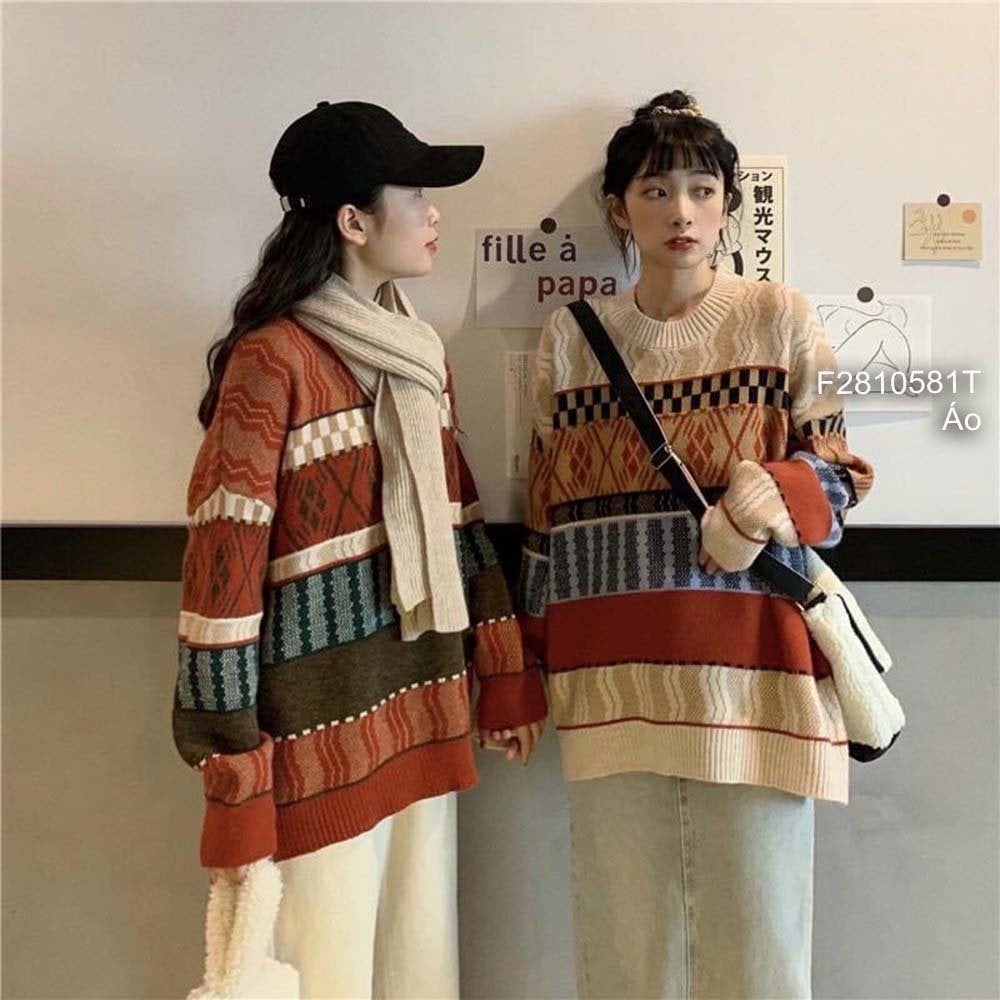 Áo khoác Cardigan len hoạ tiết thổ cẩm nhiều màu form rộng ulzzang - Made  by Fiin