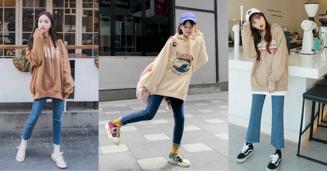 Áo hoodie oversize phối cùng quần jean