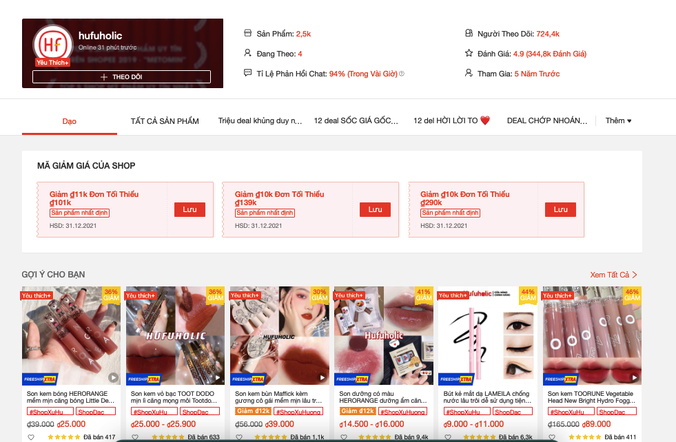 Shop mỹ phẩm uy tín trên Shopee được đánh giá cao 8