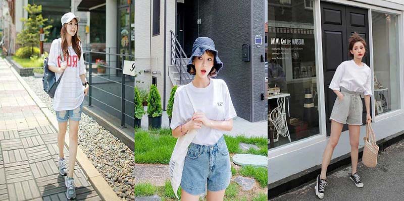 Mix áo thun và quần short phái nữ