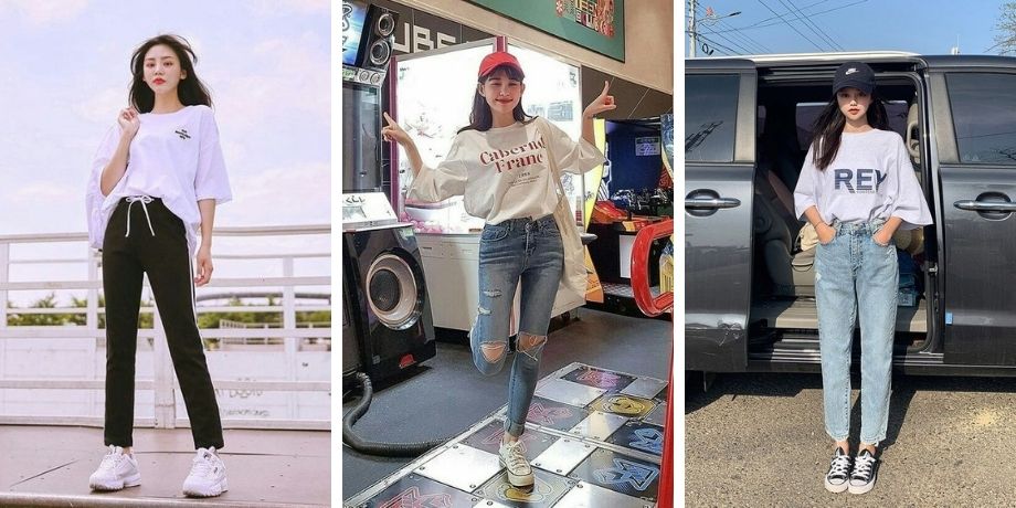 áo thun kết hợp cùng quần jean