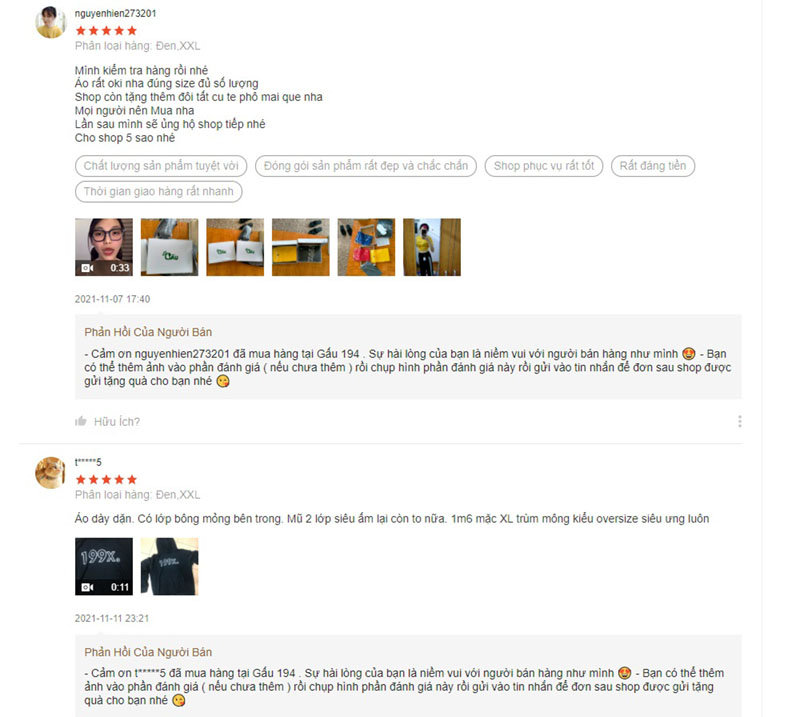  feedback của khách hàng nhà Gấu