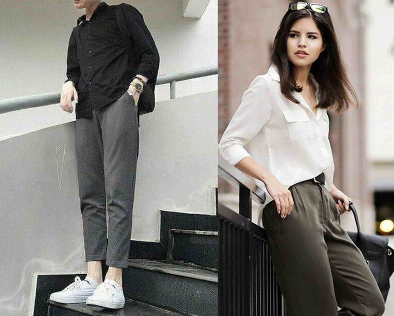 áo sơ mi với quần baggy