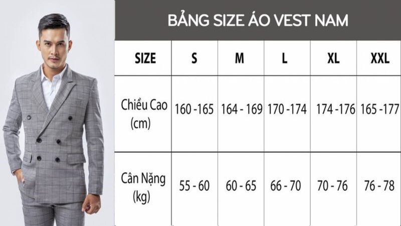 Bảng size áo vest nam