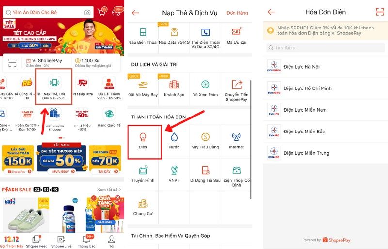 đóng tiền điện trên shopee