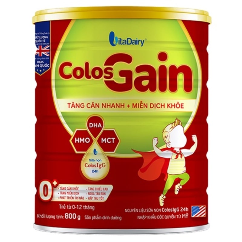 Sữa bột tăng cân nhanh Colos Gain 0+ 