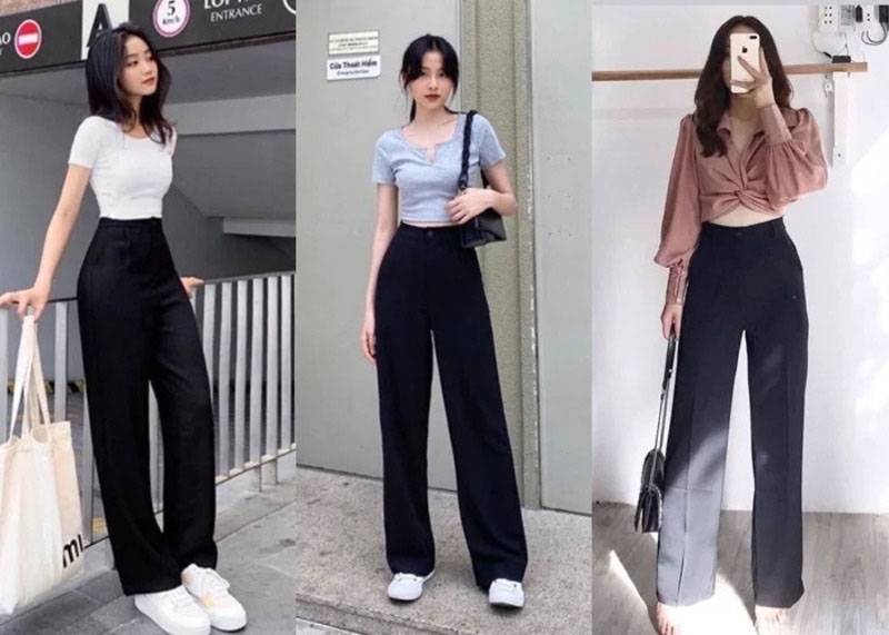 Quần ống rộng kết hợp với áo croptop
