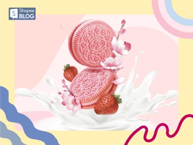 OREO hoa anh đào dâu màu hồng pastel xinh xắn (Nguồn: Shopee Blog)