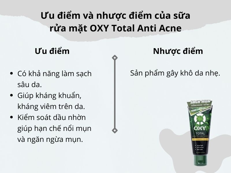 Ưu và nhược điểm của sữa rửa mặt OXY Total Anti Acne