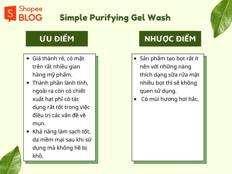 Ưu và nhược điểm sữa rửa mặt Simple Purifying Gel Wash