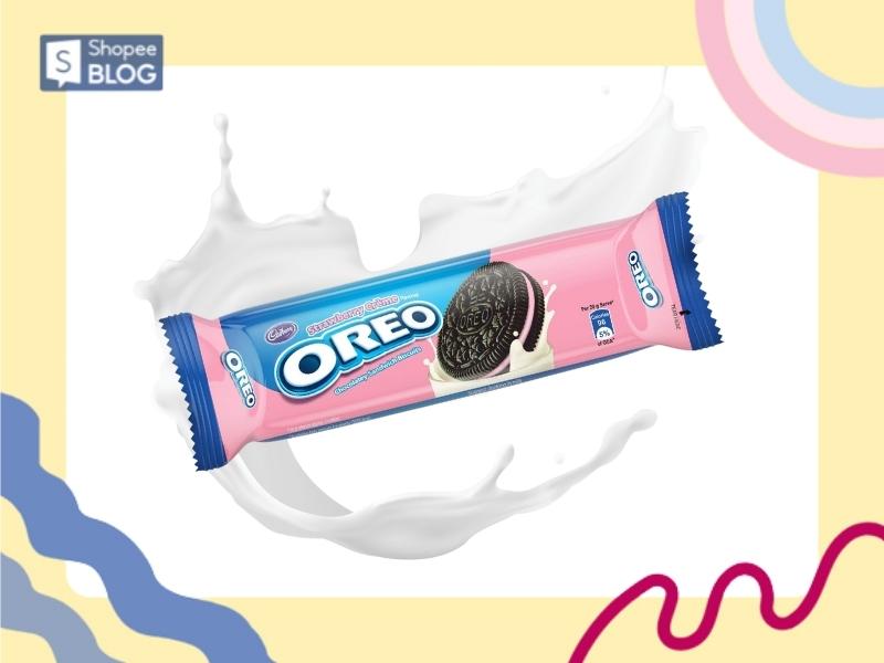 OREO vị kem dâu với bao bì tông hồng và xanh xinh xắn (Nguồn: Shopee Blog)