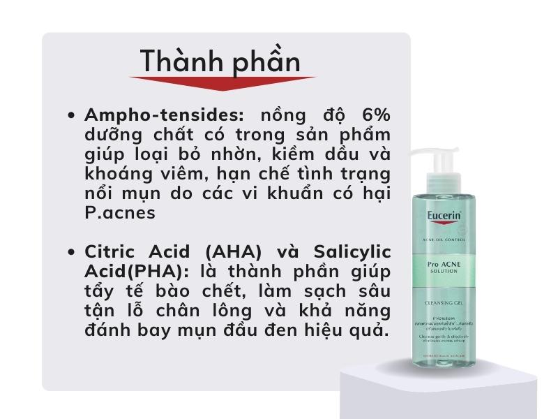 Thành phần sữa rửa mặt Eucerin Pro Acne Solution Cleansing Gel 