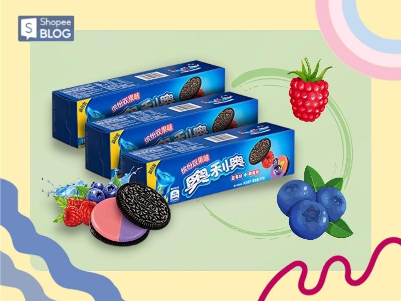 OREO mâm xôi việt quất có nhân hai màu hồng và tím (Nguồn: Shopee Blog)