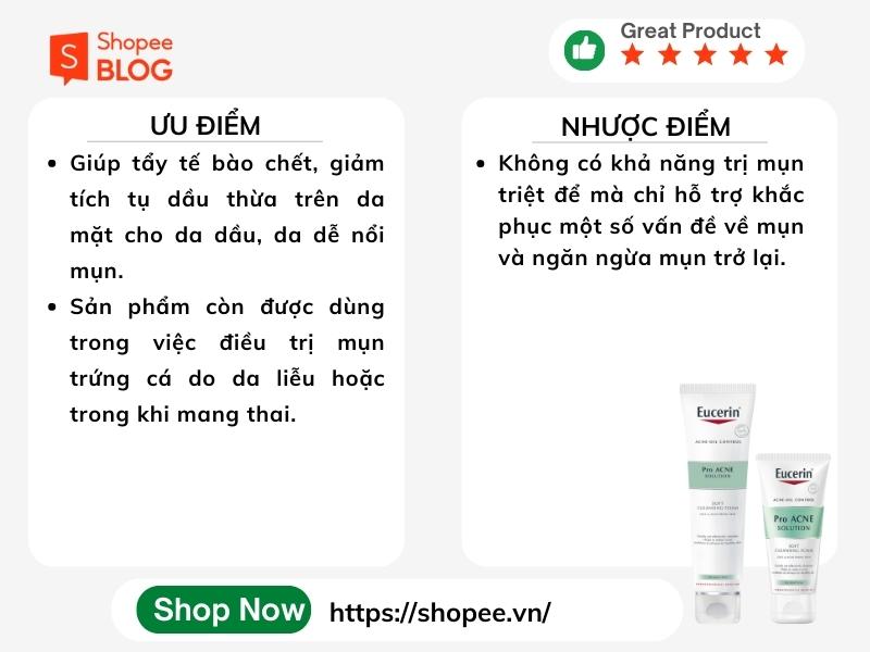 Ưu và nhược điểm của sữa rửa mặt tạo bọt Eucerin Pro Acne Solution Cleansing Foam