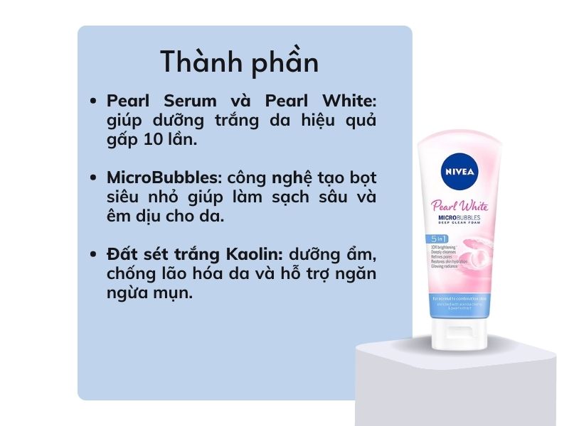 Thành phần của Nivea Pearl White Microbubbles Deep Clean Foam 