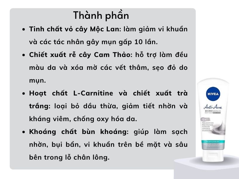 Thành phần sữa rửa mặt khoáng chất ngừa mụn Anti Acne Mud Foam=