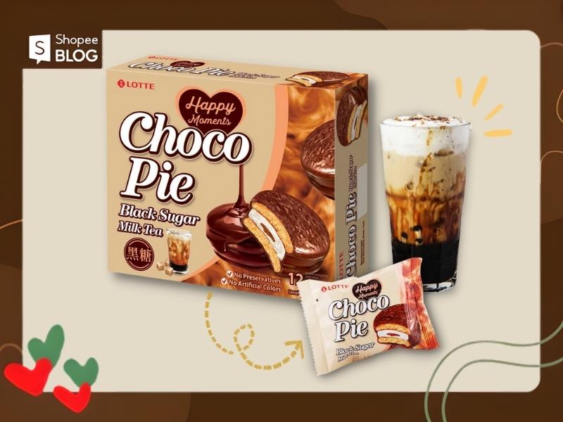 Chocopie trà sữa đường đen là một trong các vị bánh Chocopie độc lạ (Nguồn: Shopee Blog)