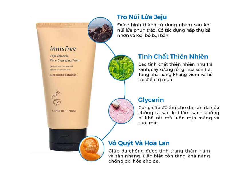 Công dụng sữa rửa mặt innisfree tro núi lửa (Nguồn: innisfreez.com)