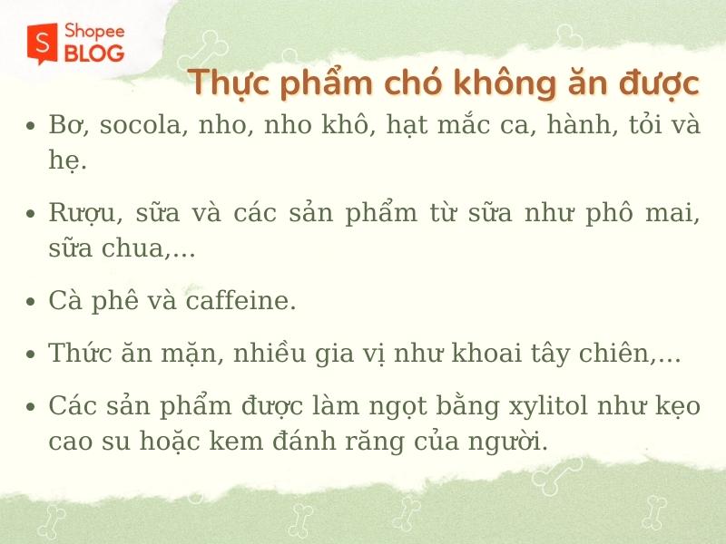 Không nên cho chó con ăn những loại thực phẩm nào? (Nguồn: Shopee Blog)