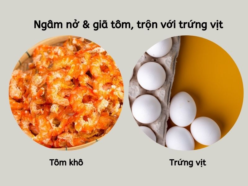 Trộn hỗn hợp tôm khô và trứng