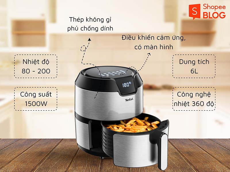 Nồi chiên không dầu Tefal sử dụng công nghệ nhiệt 360 độ để làm chín thực phẩm 