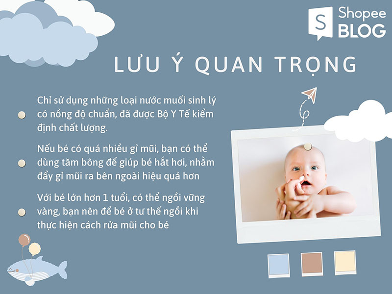 Những điều cần lưu ý khi rửa mũi cho bé bằng nước muối sinh lý 