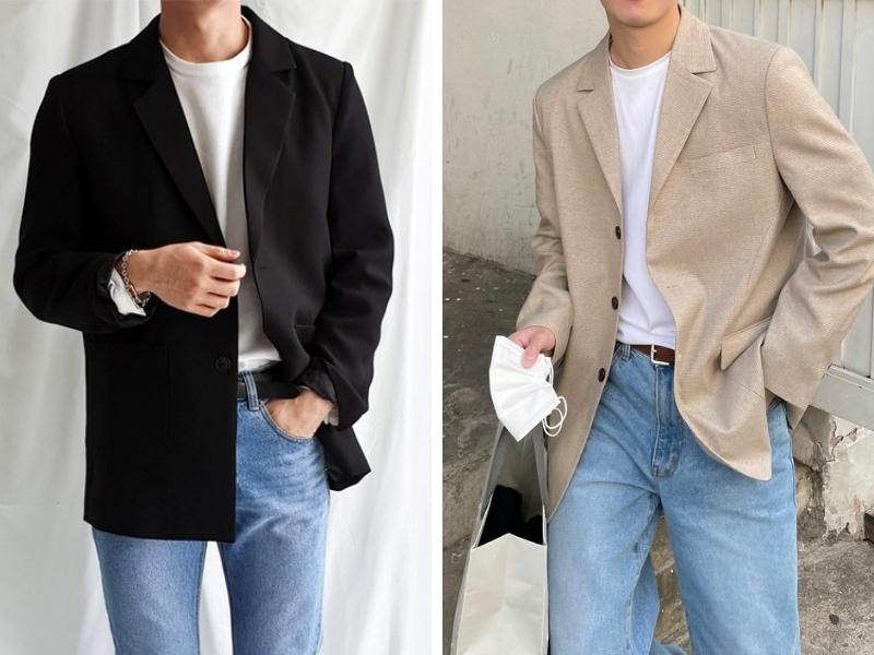 Phối áo blazer với quần jean năng động đi đám cưới 