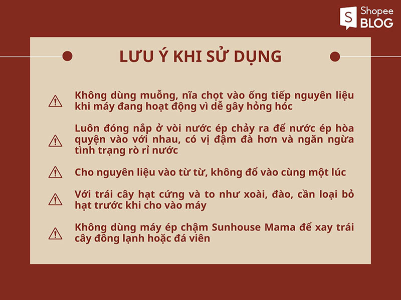 lưu ý khi dùng máy ép Mama Sunhouse