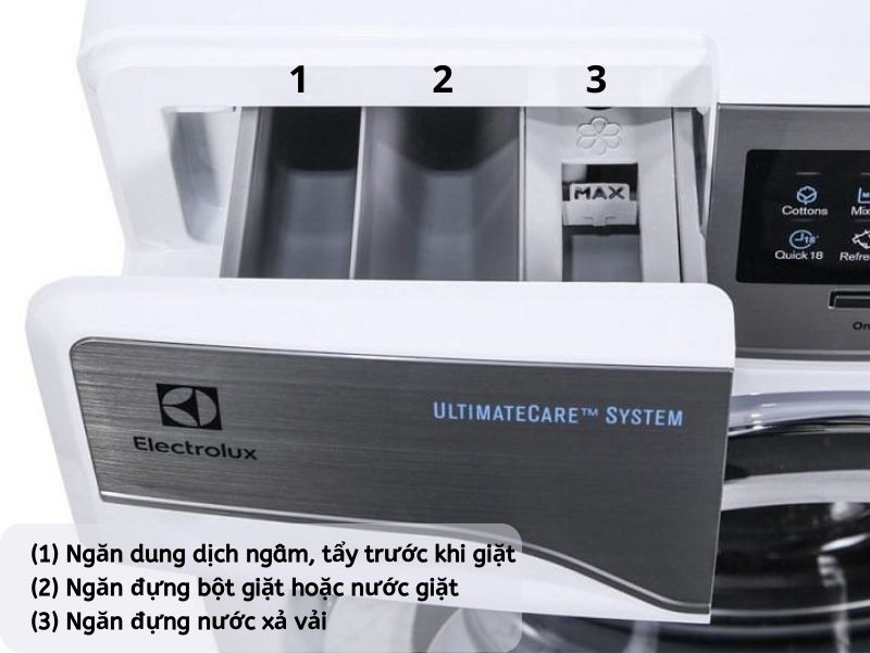 Máy giặt Electrolux có 3 ngăn chứa chuyên dụng  