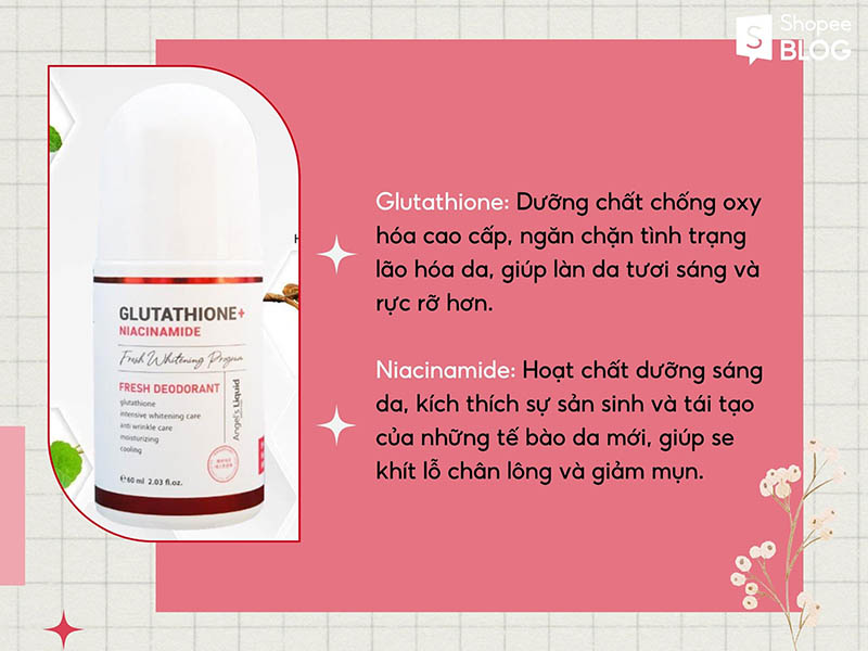 Thành phần chính của sản phẩm lăn khử mùi Glutathione của Angel’s Liquid 