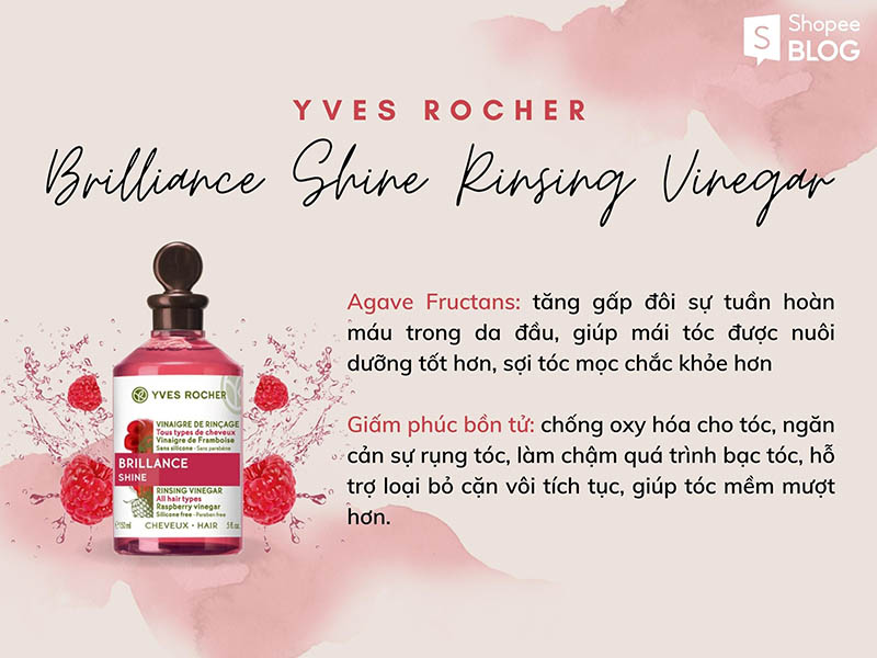 Giấm xả tóc của Yves Rocher có bảng thành phần thiên nhiên, lành tính với da 