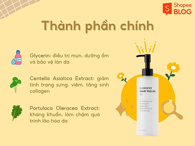 Bảng thành phần của gel tẩy tế bào chết nổi tiếng Caryophy 