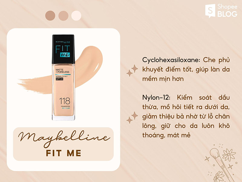 Một số thành phần chính của kem nền Maybelline (Nguồn: Shopee Blog)