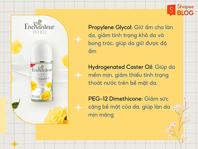 Thành phần nổi bật của lăn khử mùi Enchanteur 