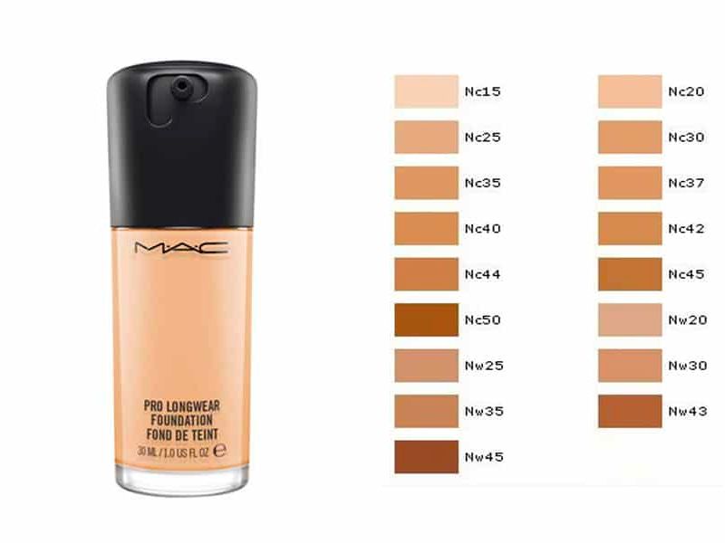 Bảng màu của sản phẩm kem nền MAC Studio Fix Fluid SPF15 rất phong phú.