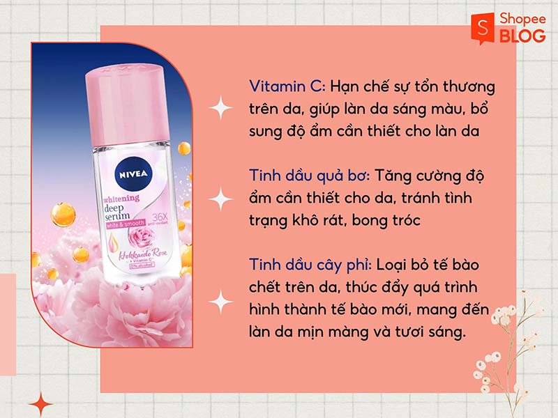 Thành phần chính tạo nên lăn khử mùi Nivea (Nguồn: Shopee Blog)