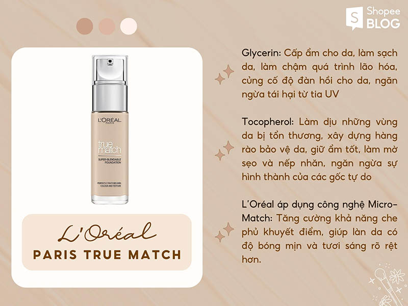 Một số thành phần chủ chốt của kem nền cho da khô L’Oréal 