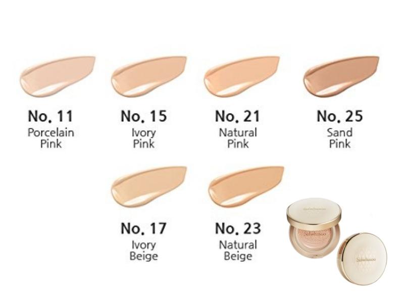 Bảng màu của cushion cho da khô Sulwhasoo Perfecting Cushion Ex 