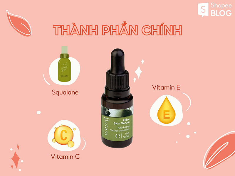 Bảng thành phần thiên nhiên của serum Botáni Squalene Olive Skin 