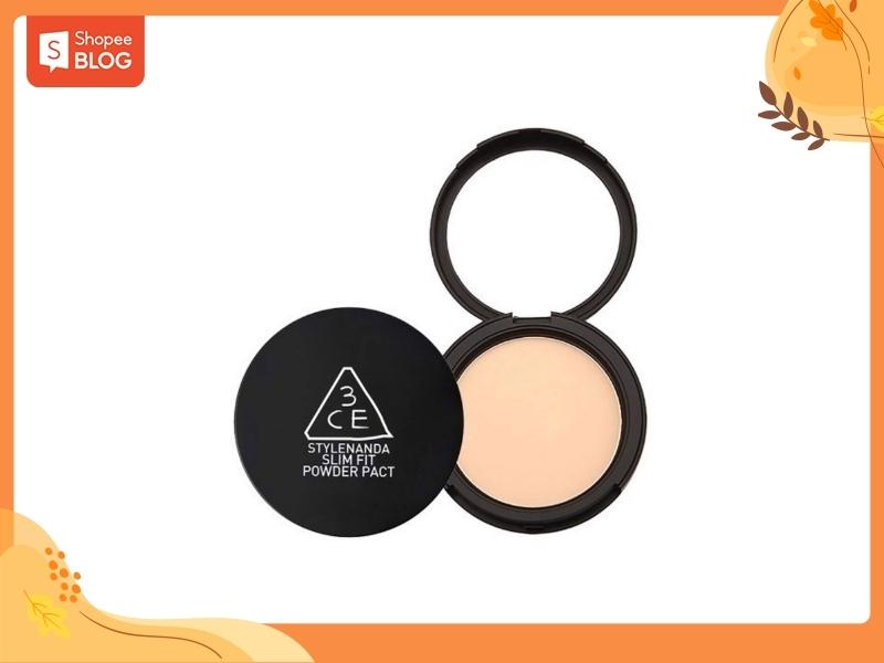 Phấn phủ 3CE Slim Fit Powder Pact có khả năng che phủ tốt cho làn da khô