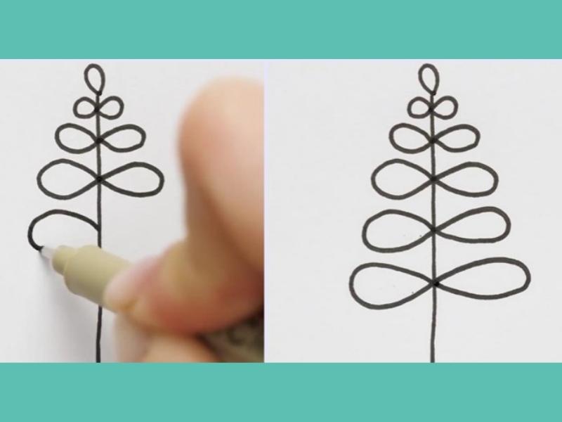 Vẽ cây thông Noel cực đơn giản bằng nét số 8