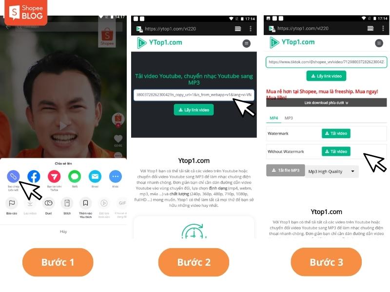 Thao tác tải video từ TikTok bằng trang web YTop1