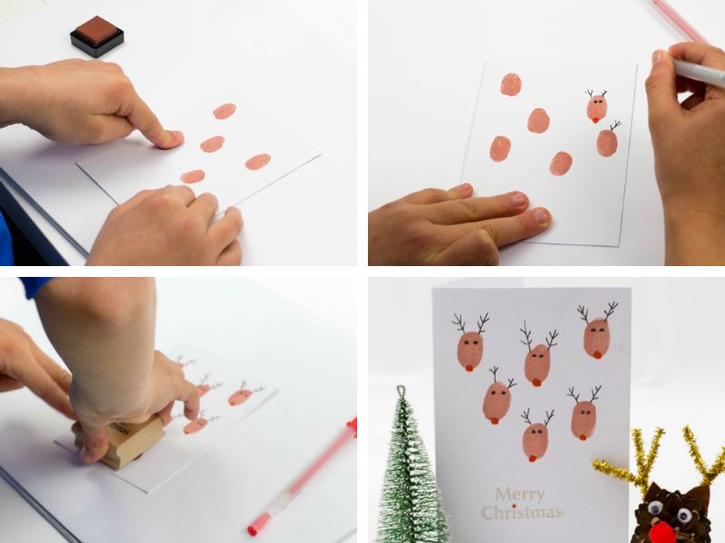 Thiệp giáng sinh làm bằng dấu vân tay giúp bạn tạo được ấn tượng riêng. (Nguồn: Mum in the mad house)