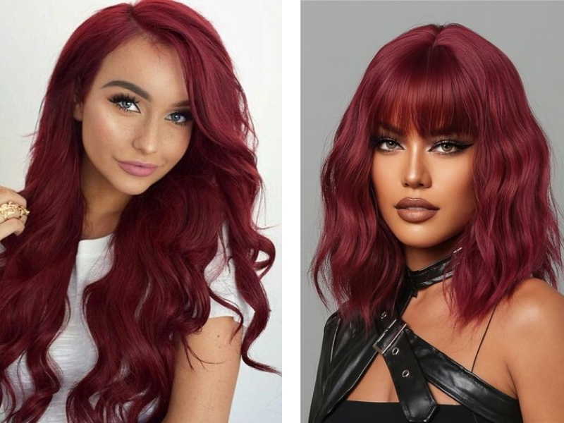 Tóc đỏ burgundy là màu hot trend năm nay, rất phù hợp cho các bạn nữ da ngăm diện Tết (Nguồn: Shopee Blog)